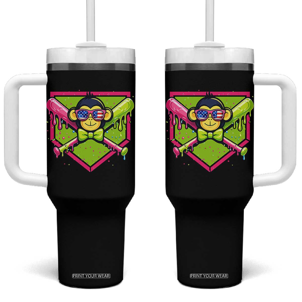 Party Monkey Baseball Drip Funny Animals Lover Tumbler With Handle TS11 One Size: 40 oz Black Print Your Wear