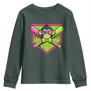 Party Monkey Baseball Drip Funny Animals Lover Youth Sweatshirt TS11 Dark Forest Green Print Your Wear