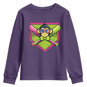 Party Monkey Baseball Drip Funny Animals Lover Youth Sweatshirt TS11 Purple Print Your Wear
