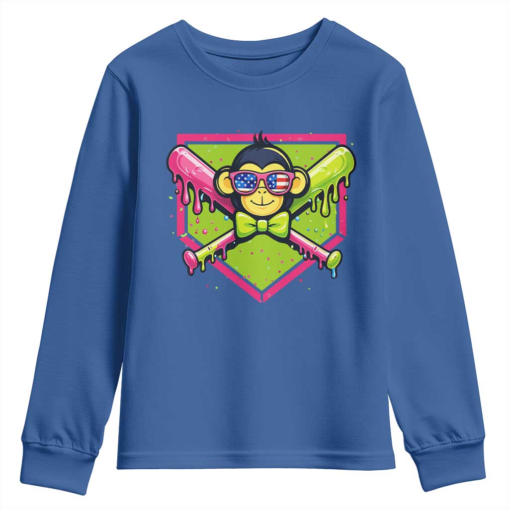 Party Monkey Baseball Drip Funny Animals Lover Youth Sweatshirt TS11 Royal Blue Print Your Wear