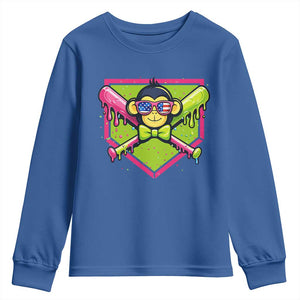 Party Monkey Baseball Drip Funny Animals Lover Youth Sweatshirt TS11 Royal Blue Print Your Wear