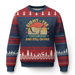80th Birthday Golf Ugly Christmas Sweater Funny Eight Tee And Still On Par 80 Years Old TS11 Navy Red Print Your Wear