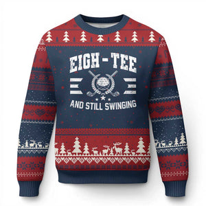 80th Birthday Golf Ugly Christmas Sweater Funny Eigh Tee And Still Swinging 80 Years Old TS11 Navy Red Print Your Wear