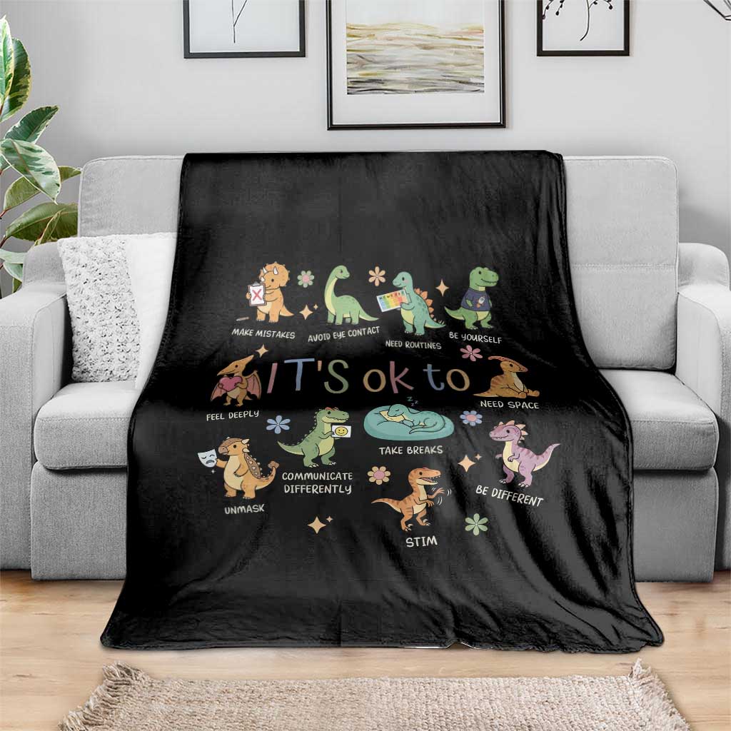 Dinosaur Autism Awareness Throw Blanket It Is Okay to Be Different Dino Lover TS11 Print Your Wear