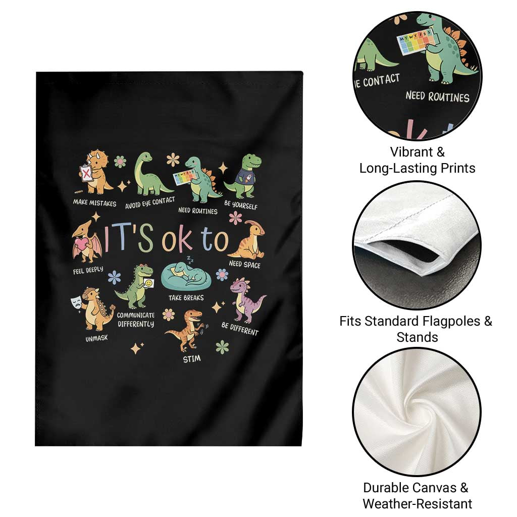 Dinosaur Autism Awareness Garden Flag It Is Okay to Be Different Dino Lover TS11 Print Your Wear