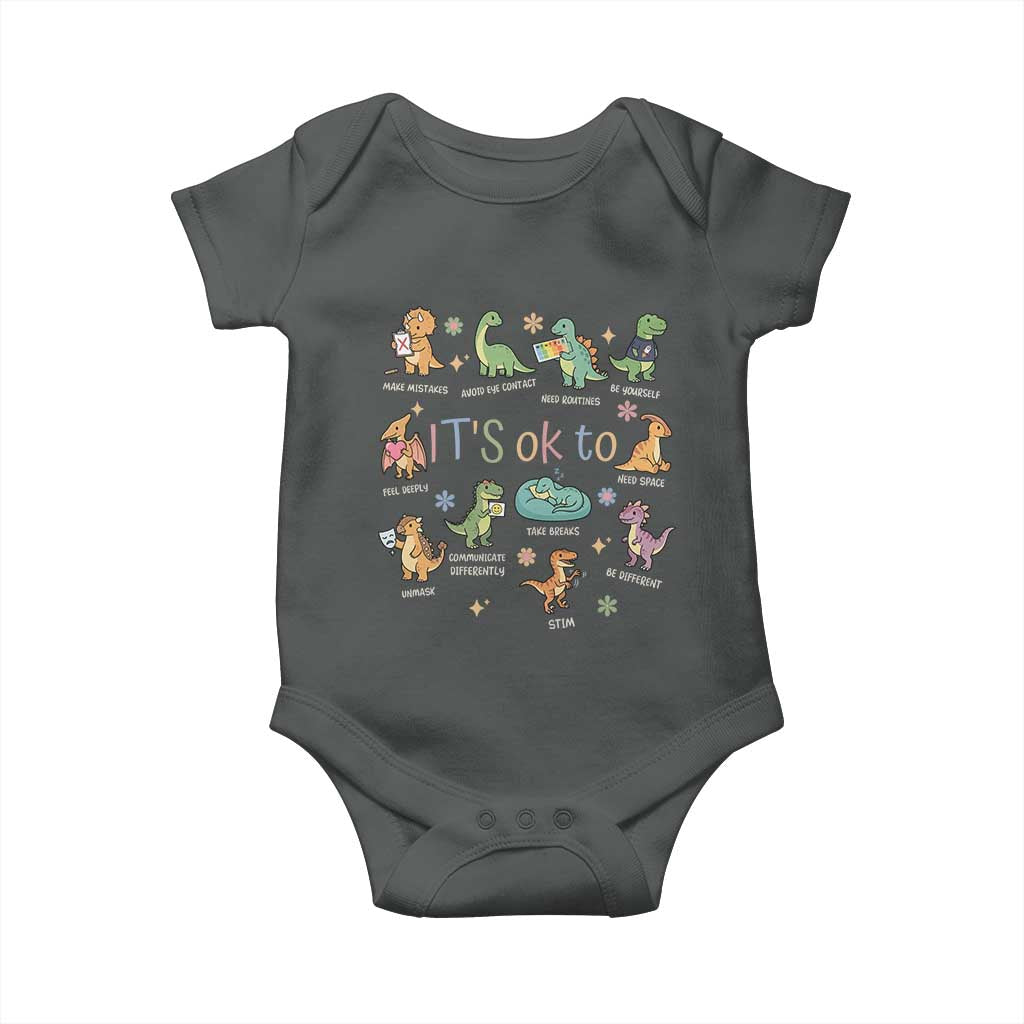 Dinosaur Autism Awareness Baby Onesie It Is Okay to Be Different Dino Lover TS11 Dark Heather Print Your Wear