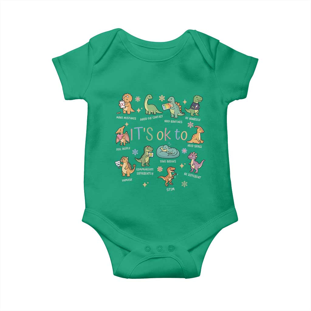 Dinosaur Autism Awareness Baby Onesie It Is Okay to Be Different Dino Lover TS11 Irish Green Print Your Wear