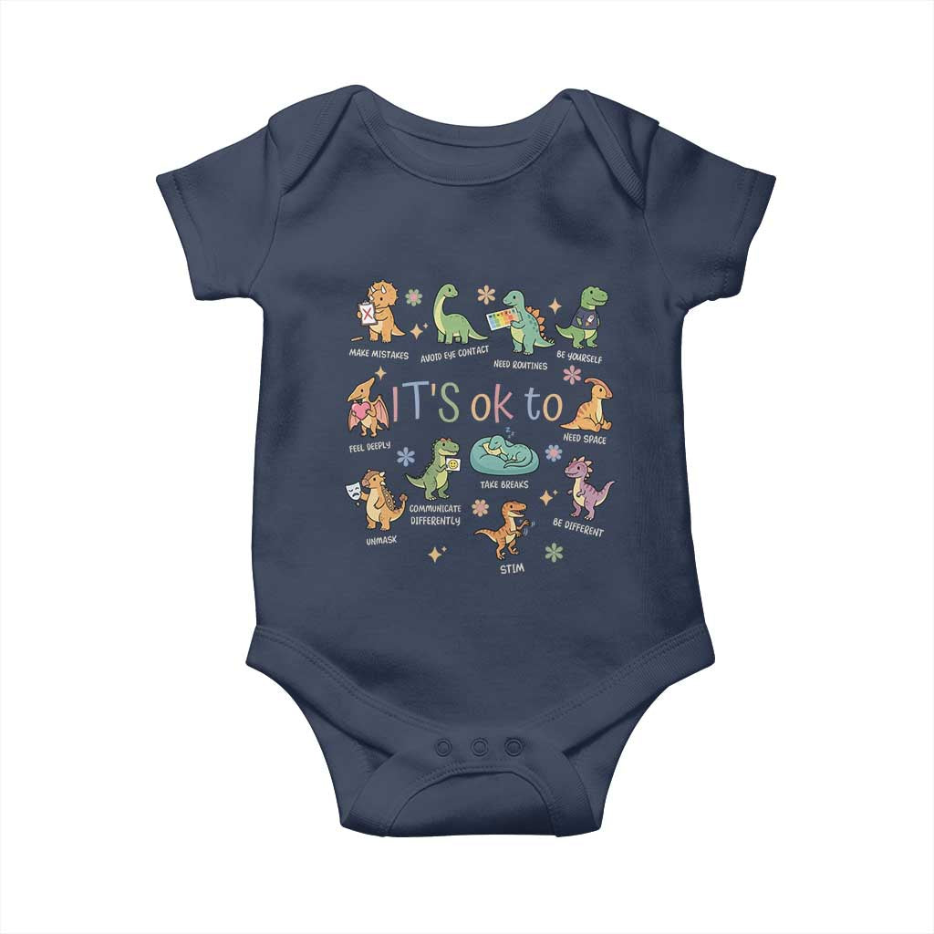 Dinosaur Autism Awareness Baby Onesie It Is Okay to Be Different Dino Lover TS11 Navy Print Your Wear