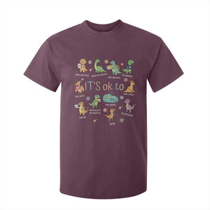 Dinosaur Autism Awareness T Shirt For Kid It Is Okay to Be Different Dino Lover TS11 Maroon Print Your Wear
