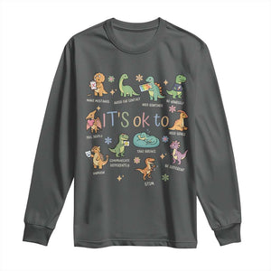Dinosaur Autism Awareness Long Sleeve Shirt It Is Okay to Be Different Dino Lover TS11 Dark Heather Print Your Wear