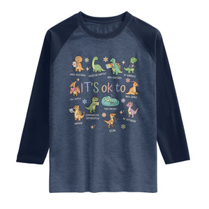 Dinosaur Autism Awareness Raglan Shirt It Is Okay to Be Different Dino Lover TS11 Heather Denim Navy Print Your Wear