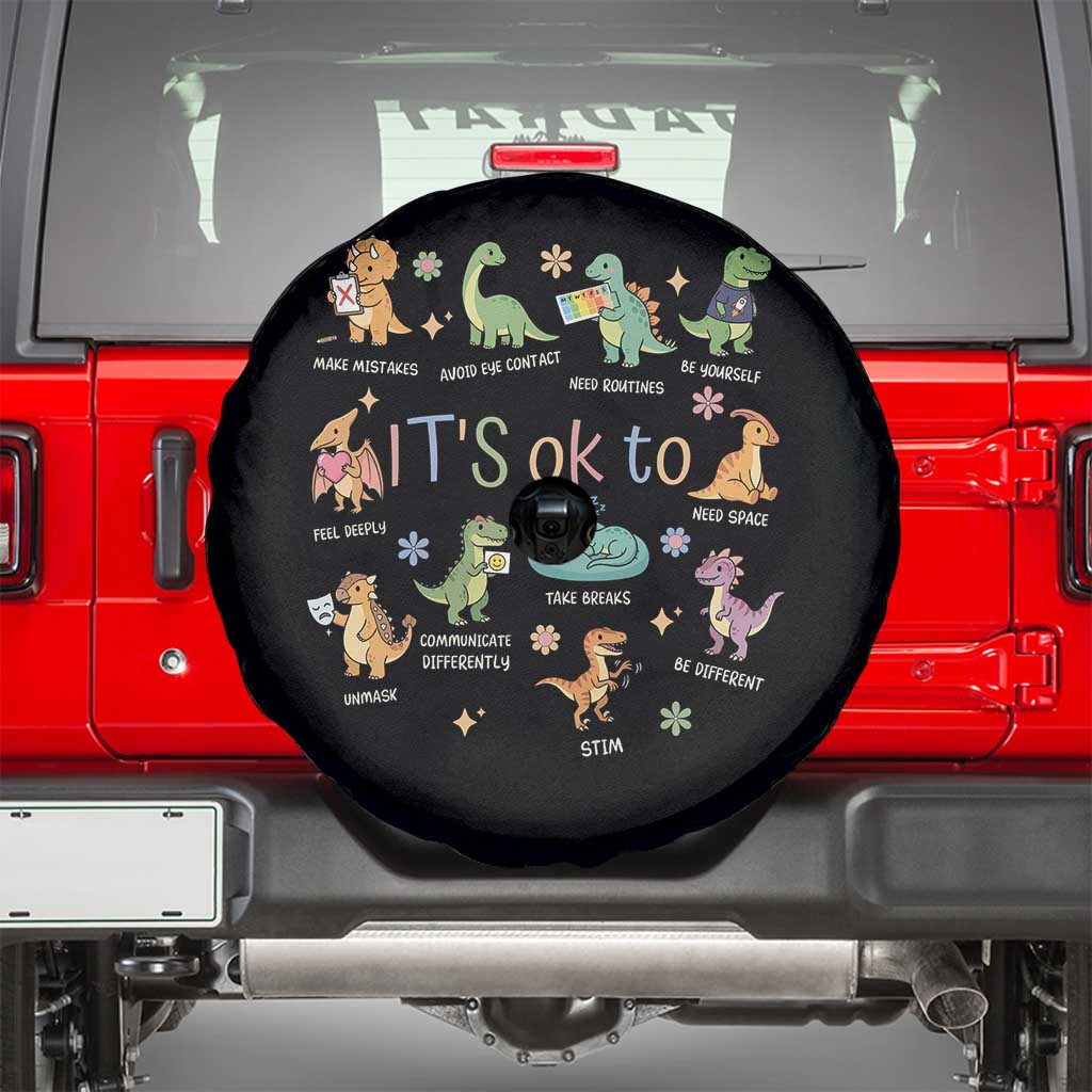 Dinosaur Autism Awareness Spare Tire Cover It Is Okay to Be Different Dino Lover TS11 Black Print Your Wear