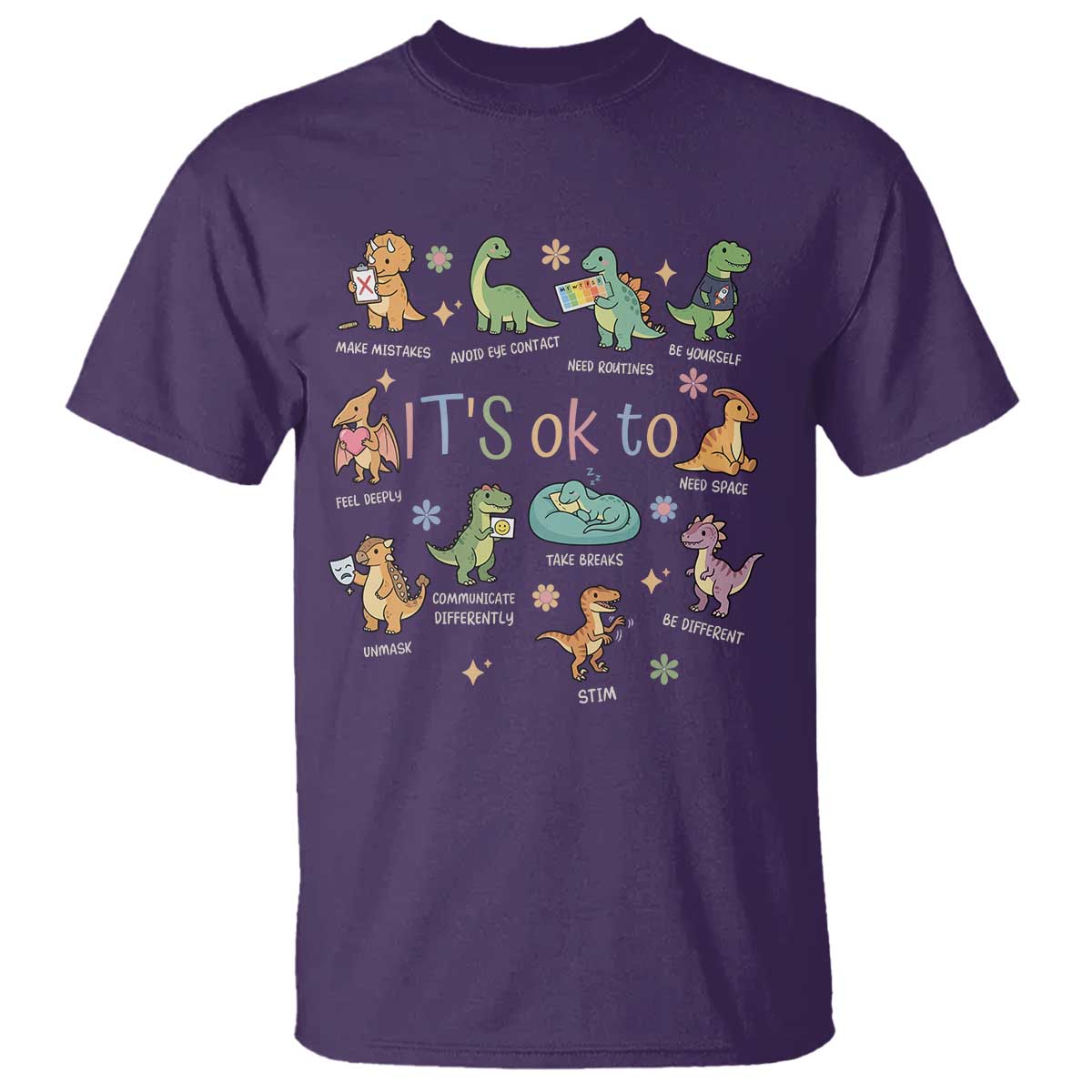 Dinosaur Autism Awareness T Shirt It Is Okay to Be Different Dino Lover TS11 Purple Print Your Wear