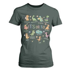 Dinosaur Autism Awareness T Shirt For Women It Is Okay to Be Different Dino Lover TS11 Dark Forest Green Print Your Wear