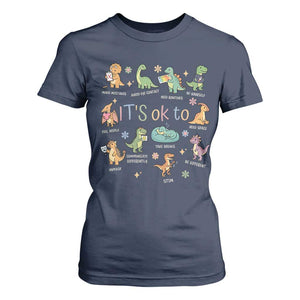 Dinosaur Autism Awareness T Shirt For Women It Is Okay to Be Different Dino Lover TS11 Navy Print Your Wear