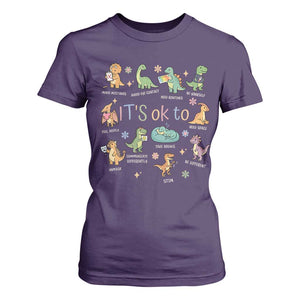 Dinosaur Autism Awareness T Shirt For Women It Is Okay to Be Different Dino Lover TS11 Purple Print Your Wear
