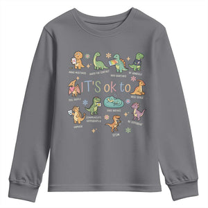 Dinosaur Autism Awareness Youth Sweatshirt It Is Okay to Be Different Dino Lover TS11 Charcoal Print Your Wear