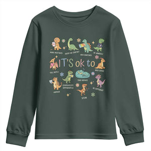 Dinosaur Autism Awareness Youth Sweatshirt It Is Okay to Be Different Dino Lover TS11 Dark Forest Green Print Your Wear