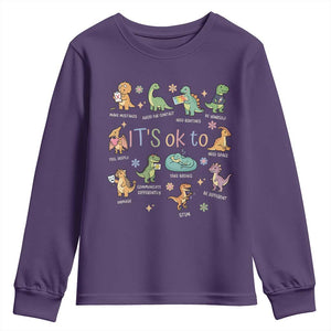 Dinosaur Autism Awareness Youth Sweatshirt It Is Okay to Be Different Dino Lover TS11 Purple Print Your Wear