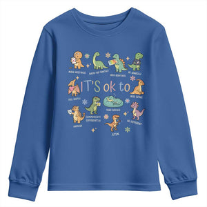 Dinosaur Autism Awareness Youth Sweatshirt It Is Okay to Be Different Dino Lover TS11 Royal Blue Print Your Wear