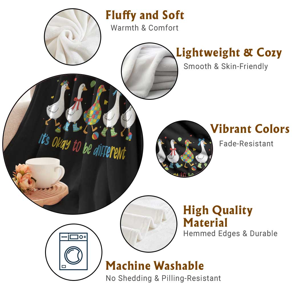 Funny Autistic Goose Throw Blanket It Is Okay To Be Different Autism Awareness TS11 Print Your Wear