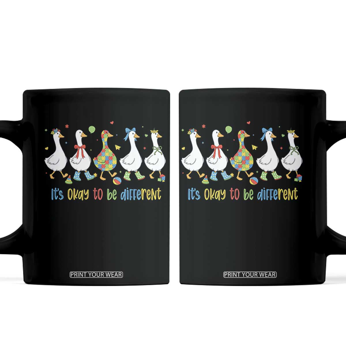 Funny Autistic Goose Coffee Mug It Is Okay To Be Different Autism Awareness TS11 Black Print Your Wear