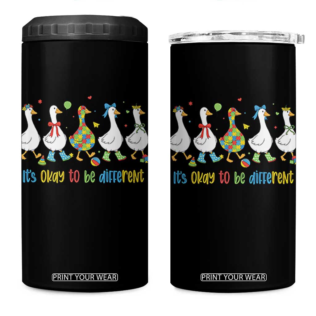 Funny Autistic Goose 4 in 1 Can Cooler Tumbler It Is Okay To Be Different Autism Awareness TS11 One Size: 16 oz Black Print Your Wear