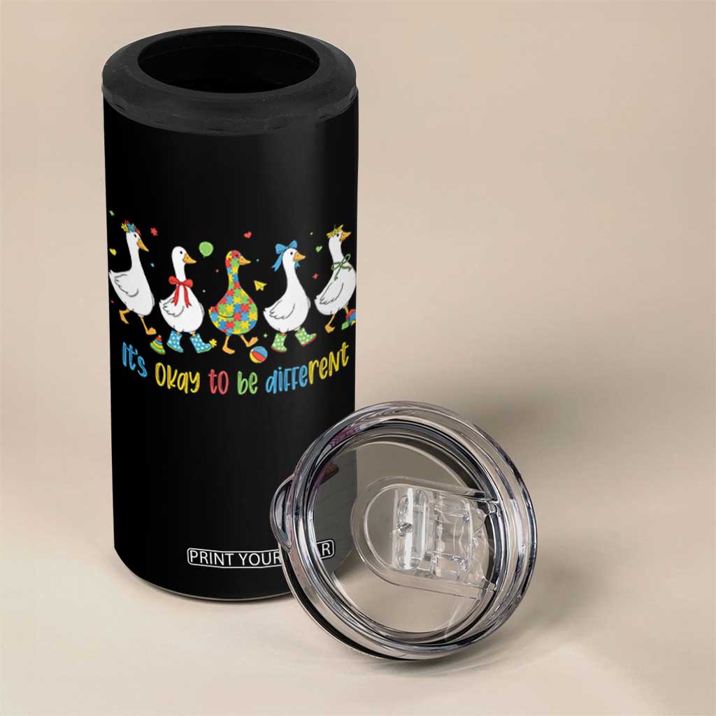 Funny Autistic Goose 4 in 1 Can Cooler Tumbler It Is Okay To Be Different Autism Awareness TS11 Print Your Wear
