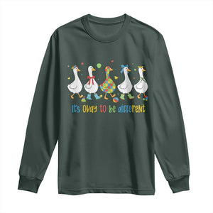 Funny Autistic Goose Long Sleeve Shirt It Is Okay To Be Different Autism Awareness TS11 Dark Forest Green Print Your Wear