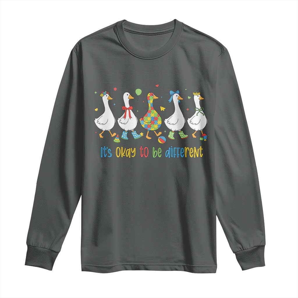Funny Autistic Goose Long Sleeve Shirt It Is Okay To Be Different Autism Awareness TS11 Dark Heather Print Your Wear