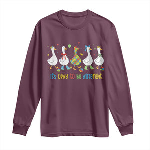Funny Autistic Goose Long Sleeve Shirt It Is Okay To Be Different Autism Awareness TS11 Maroon Print Your Wear