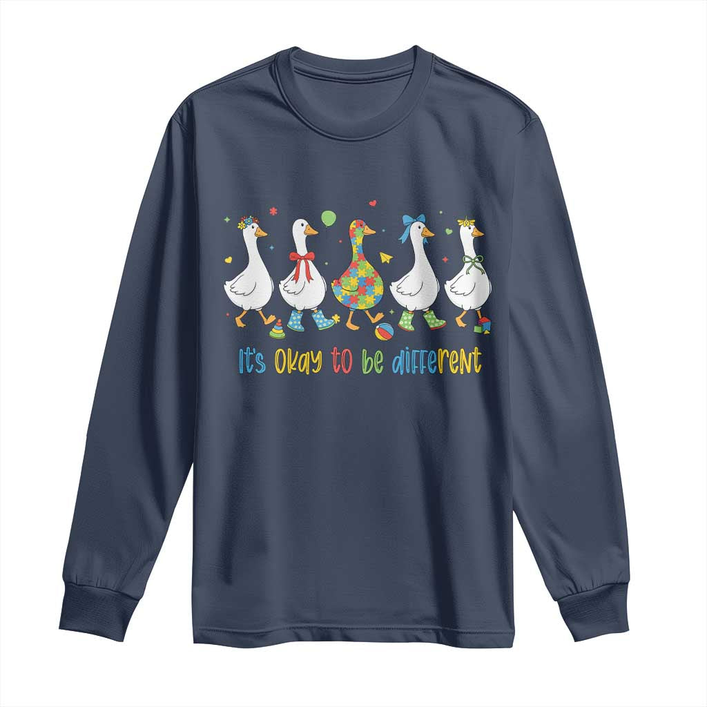 Funny Autistic Goose Long Sleeve Shirt It Is Okay To Be Different Autism Awareness TS11 Navy Print Your Wear