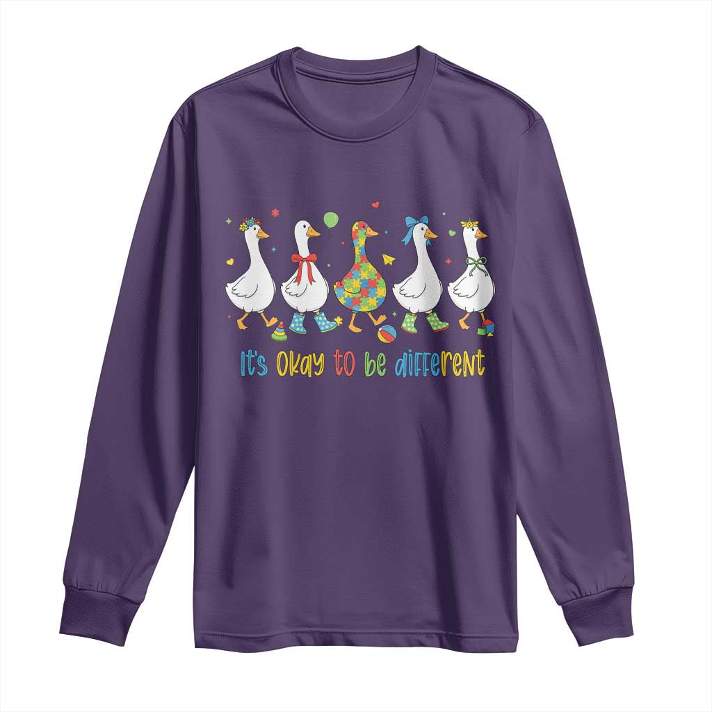 Funny Autistic Goose Long Sleeve Shirt It Is Okay To Be Different Autism Awareness TS11 Purple Print Your Wear
