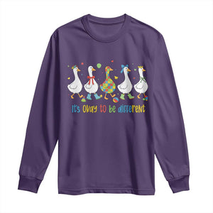 Funny Autistic Goose Long Sleeve Shirt It Is Okay To Be Different Autism Awareness TS11 Purple Print Your Wear