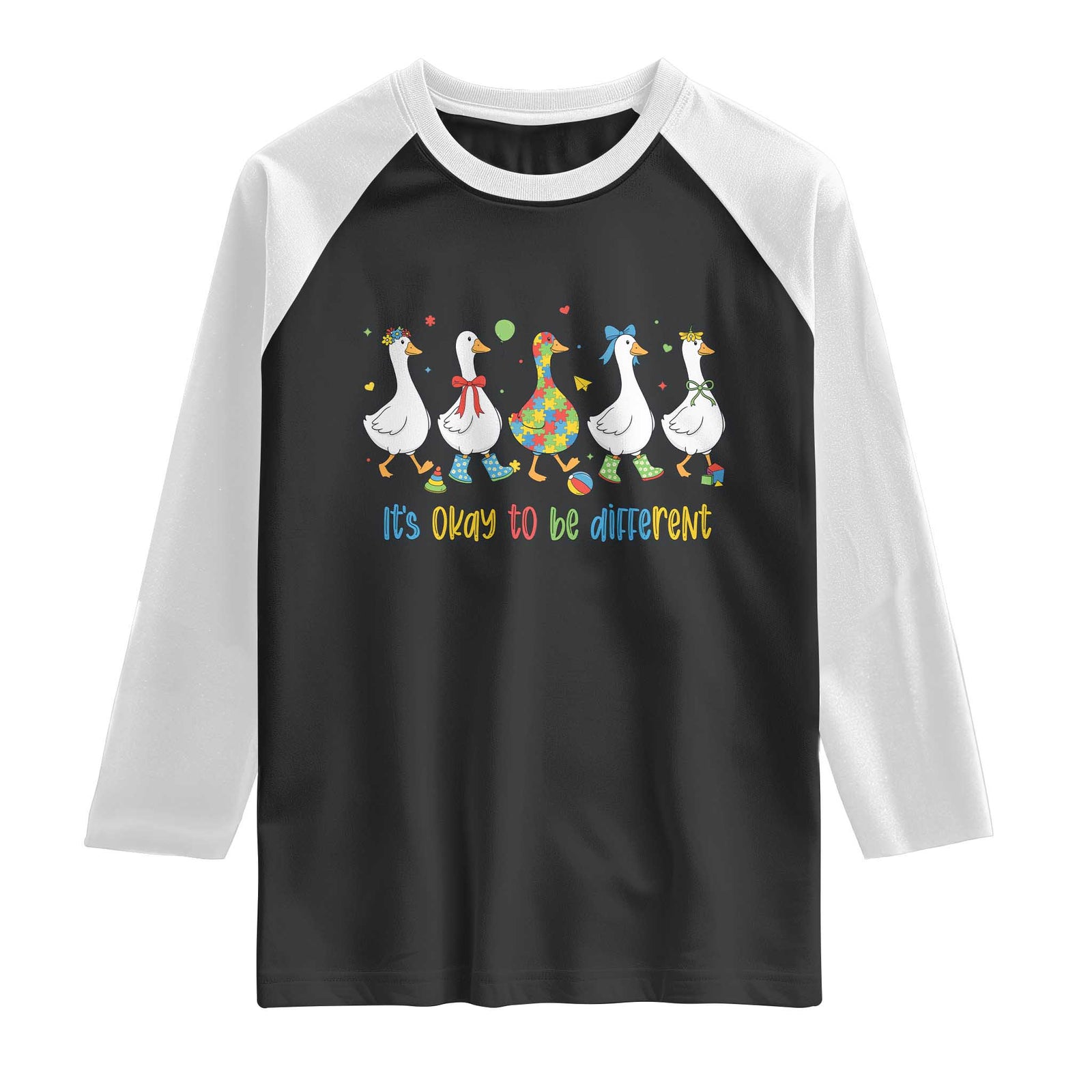 Funny Autistic Goose Raglan Shirt It Is Okay To Be Different Autism Awareness TS11 Black White Print Your Wear