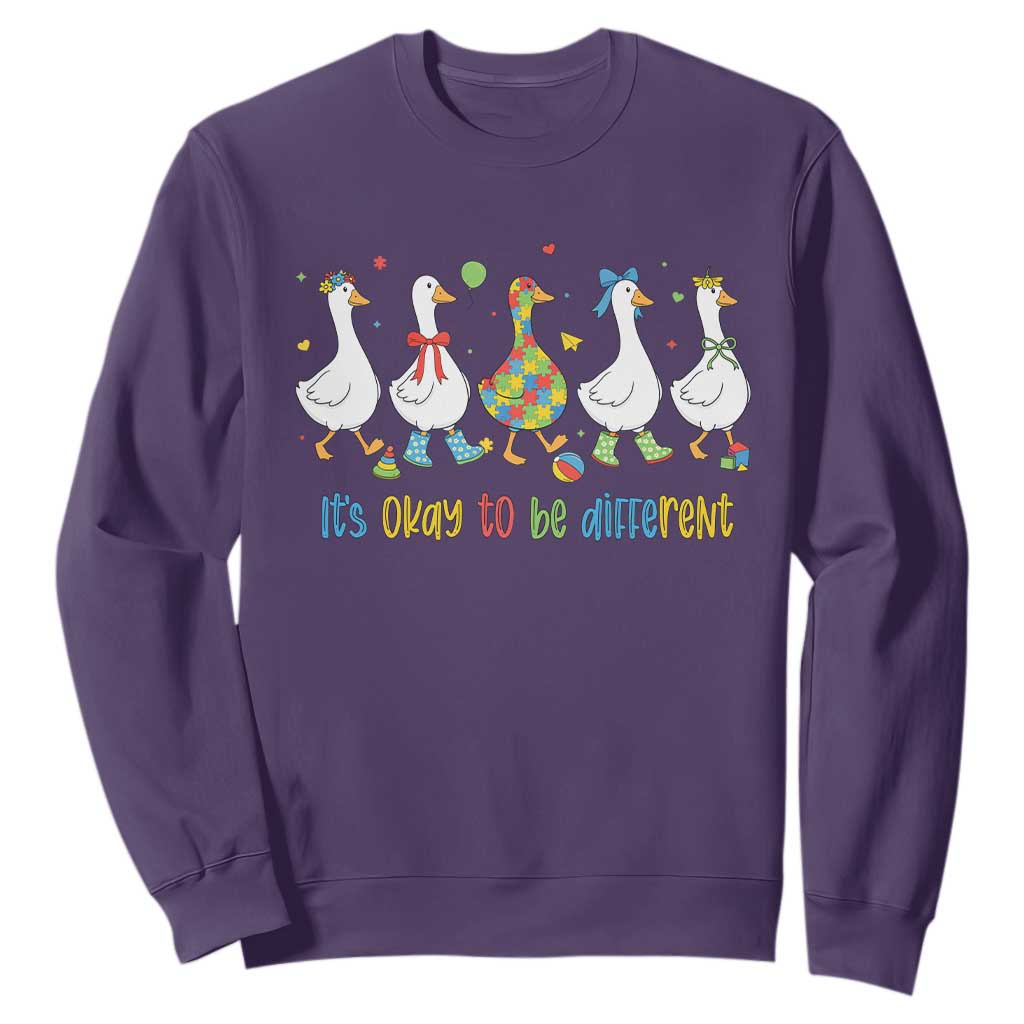Funny Autistic Goose Sweatshirt It Is Okay To Be Different Autism Awareness TS11 Purple Print Your Wear