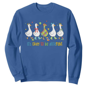 Funny Autistic Goose Sweatshirt It Is Okay To Be Different Autism Awareness TS11 Royal Blue Print Your Wear