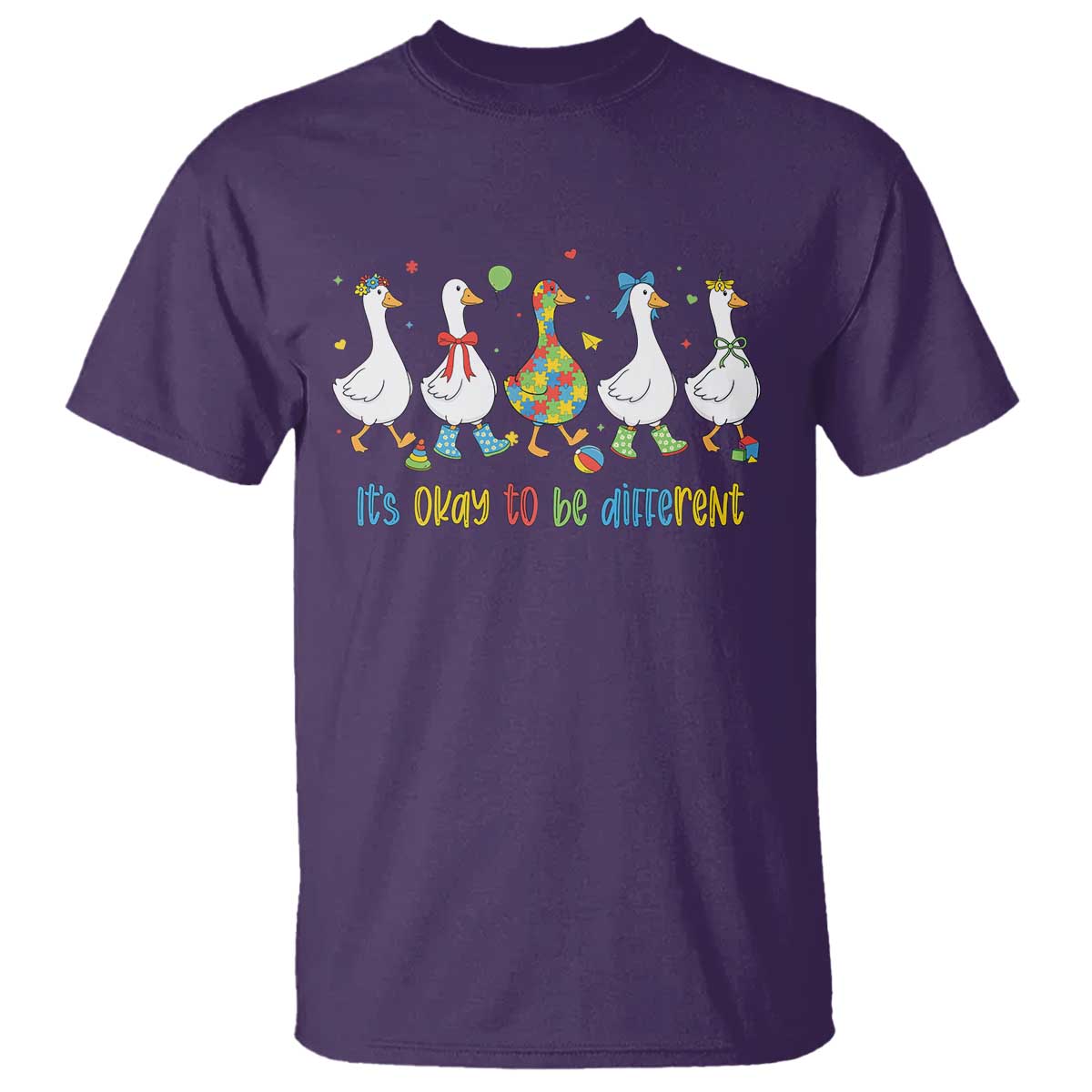 Funny Autistic Goose T Shirt It Is Okay To Be Different Autism Awareness TS11 Purple Print Your Wear