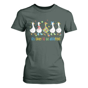 Funny Autistic Goose T Shirt For Women It Is Okay To Be Different Autism Awareness TS11 Dark Forest Green Print Your Wear