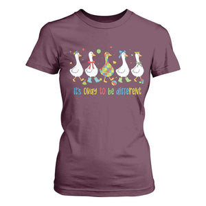 Funny Autistic Goose T Shirt For Women It Is Okay To Be Different Autism Awareness TS11 Maroon Print Your Wear