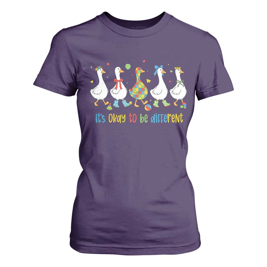 Funny Autistic Goose T Shirt For Women It Is Okay To Be Different Autism Awareness TS11 Purple Print Your Wear