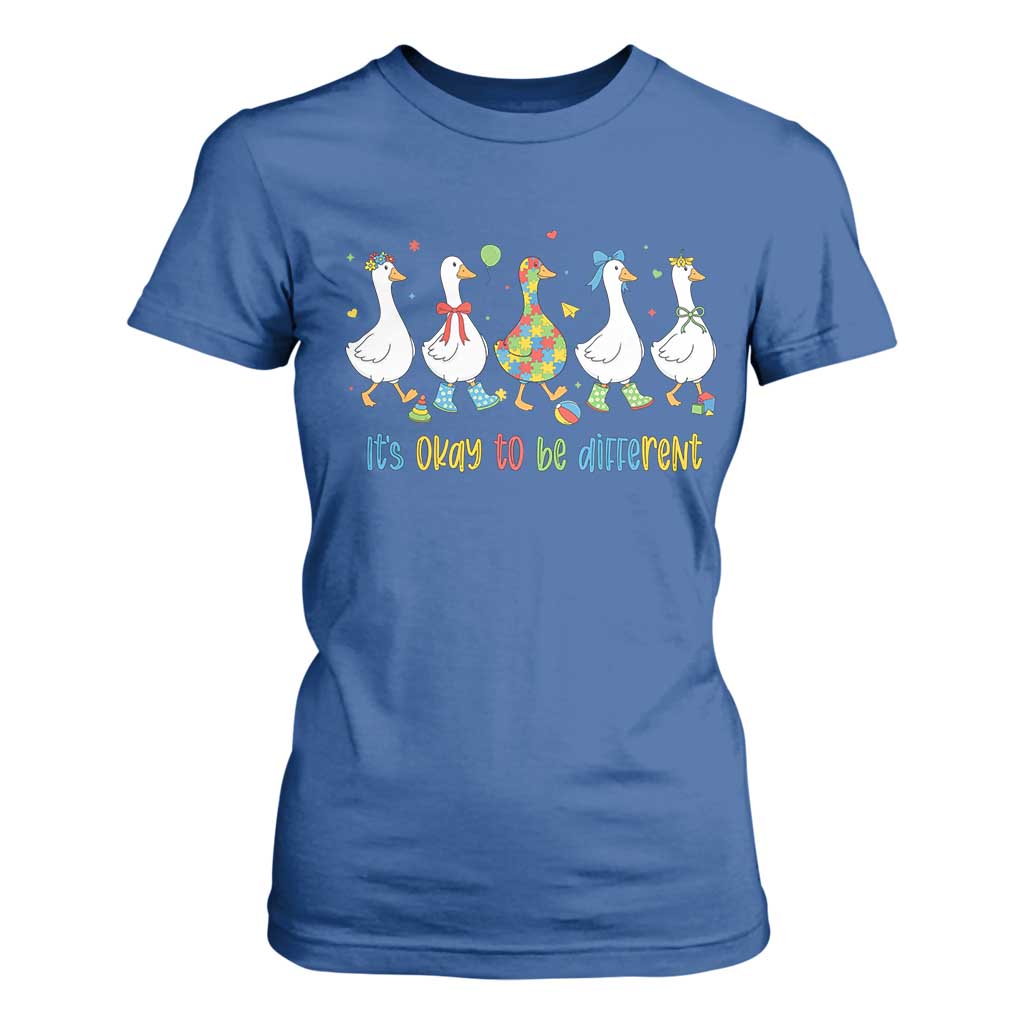 Funny Autistic Goose T Shirt For Women It Is Okay To Be Different Autism Awareness TS11 Royal Blue Print Your Wear