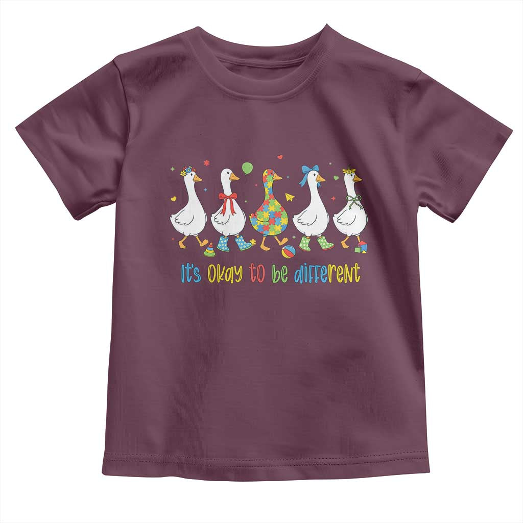 Funny Autistic Goose Toddler T Shirt It Is Okay To Be Different Autism Awareness TS11 Maroon Print Your Wear