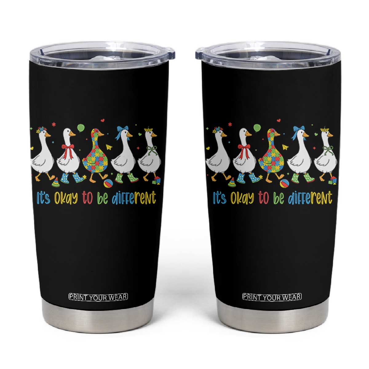 Funny Autistic Goose Tumbler Cup It Is Okay To Be Different Autism Awareness TS11 Black Print Your Wear