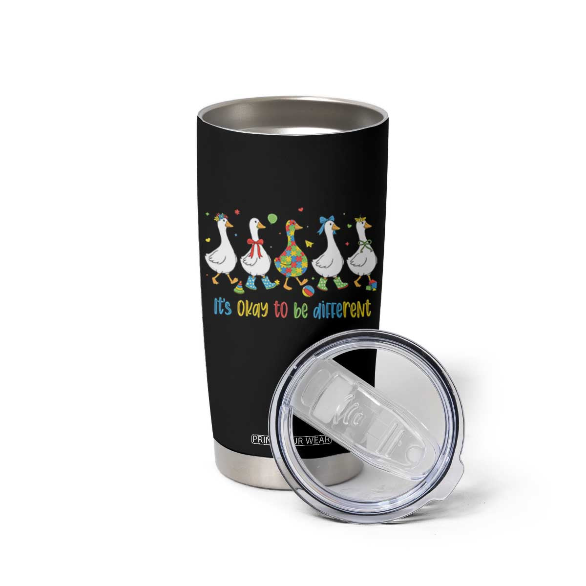 Funny Autistic Goose Tumbler Cup It Is Okay To Be Different Autism Awareness TS11 Print Your Wear