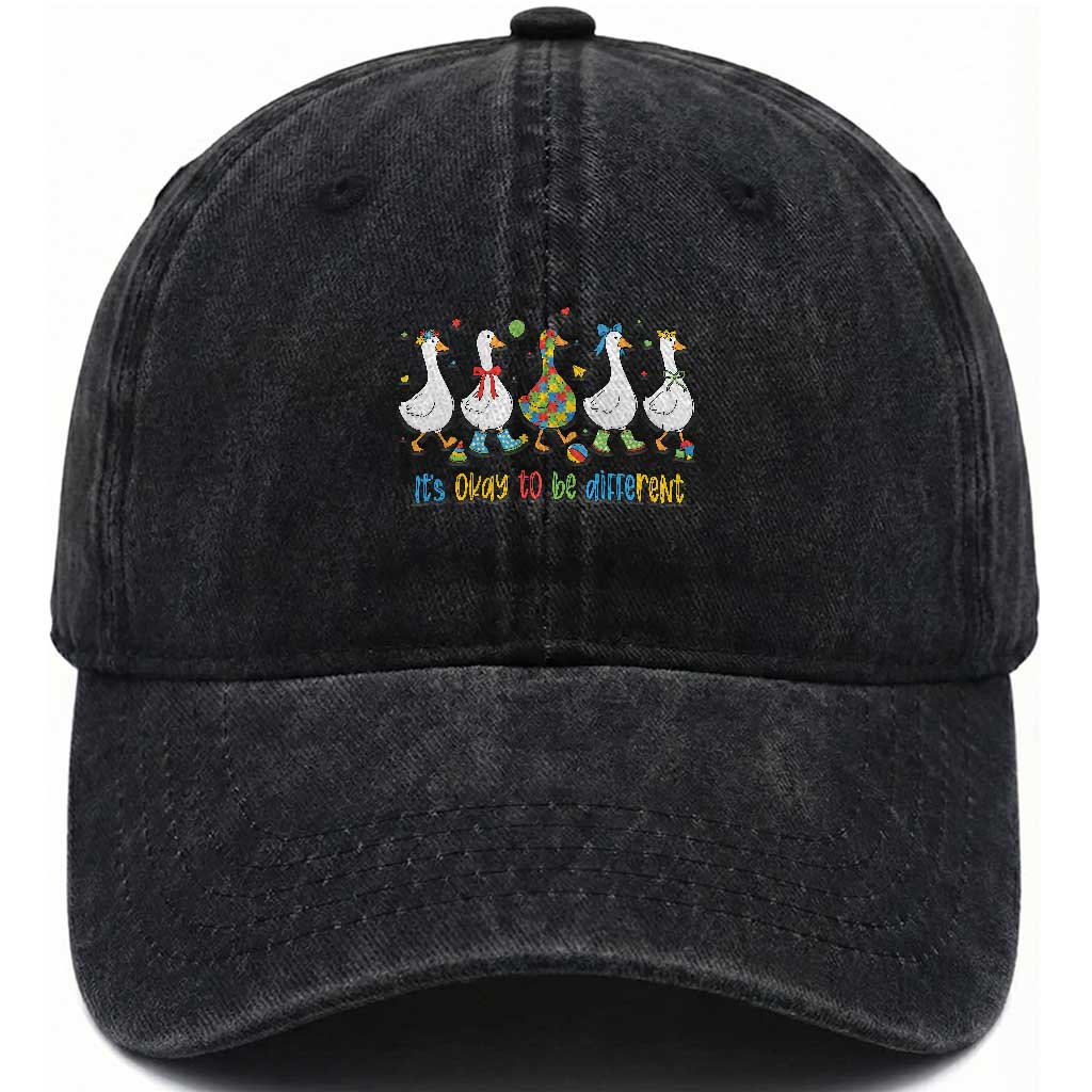 Funny Autistic Goose Washed Cotton Baseball Cap It Is Okay To Be Different Autism Awareness