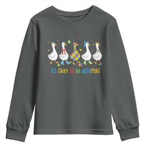 Funny Autistic Goose Youth Sweatshirt It Is Okay To Be Different Autism Awareness TS11 Dark Heather Print Your Wear
