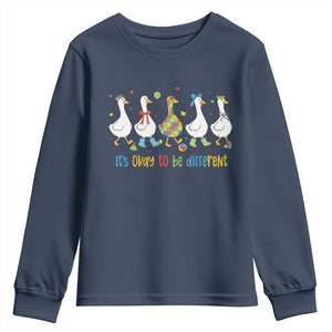 Funny Autistic Goose Youth Sweatshirt It Is Okay To Be Different Autism Awareness TS11 Navy Print Your Wear