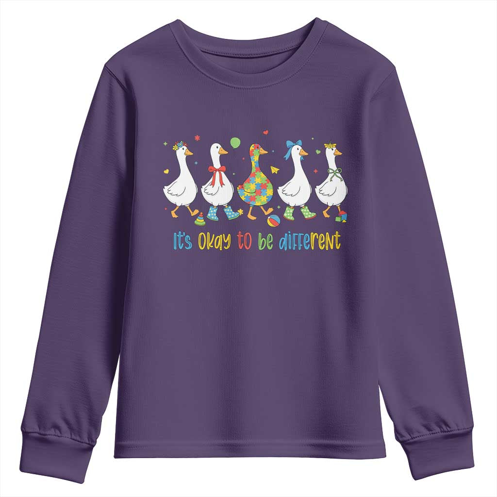 Funny Autistic Goose Youth Sweatshirt It Is Okay To Be Different Autism Awareness TS11 Purple Print Your Wear