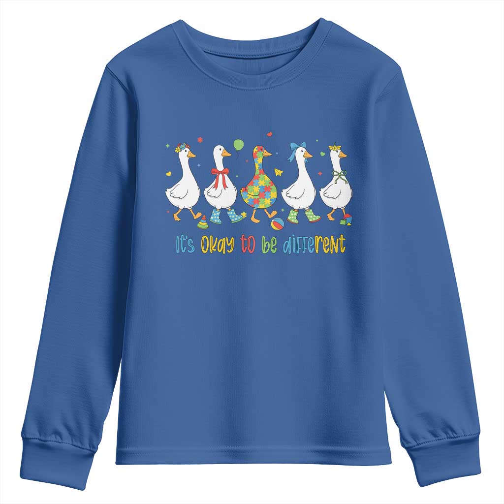 Funny Autistic Goose Youth Sweatshirt It Is Okay To Be Different Autism Awareness TS11 Royal Blue Print Your Wear
